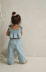 Denim bow-tie crop top and pant baby set – view 2