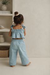 Denim bow-tie crop top and pant baby set – view 4