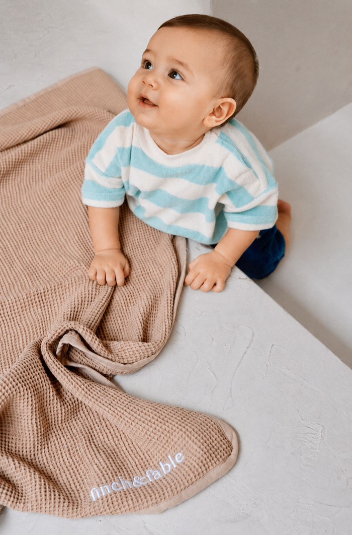 Mint stripe terry cotton baby bodysuit