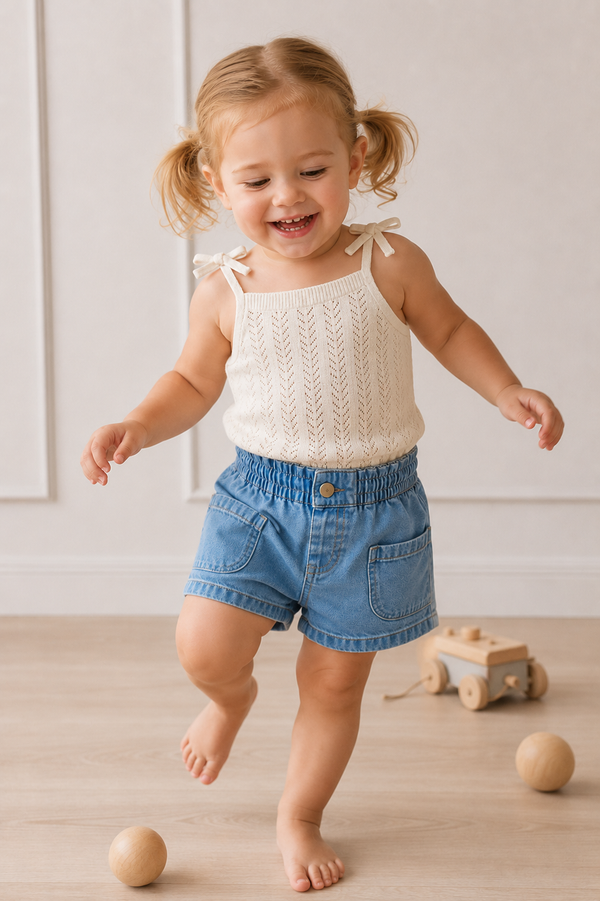 Knit singlet and denim shorts baby set
