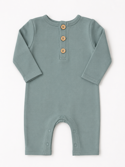 Teal Button-Front Baby Romper – Organic Cotton