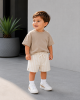 Tan stripe organic cotton baby shorts – view 2