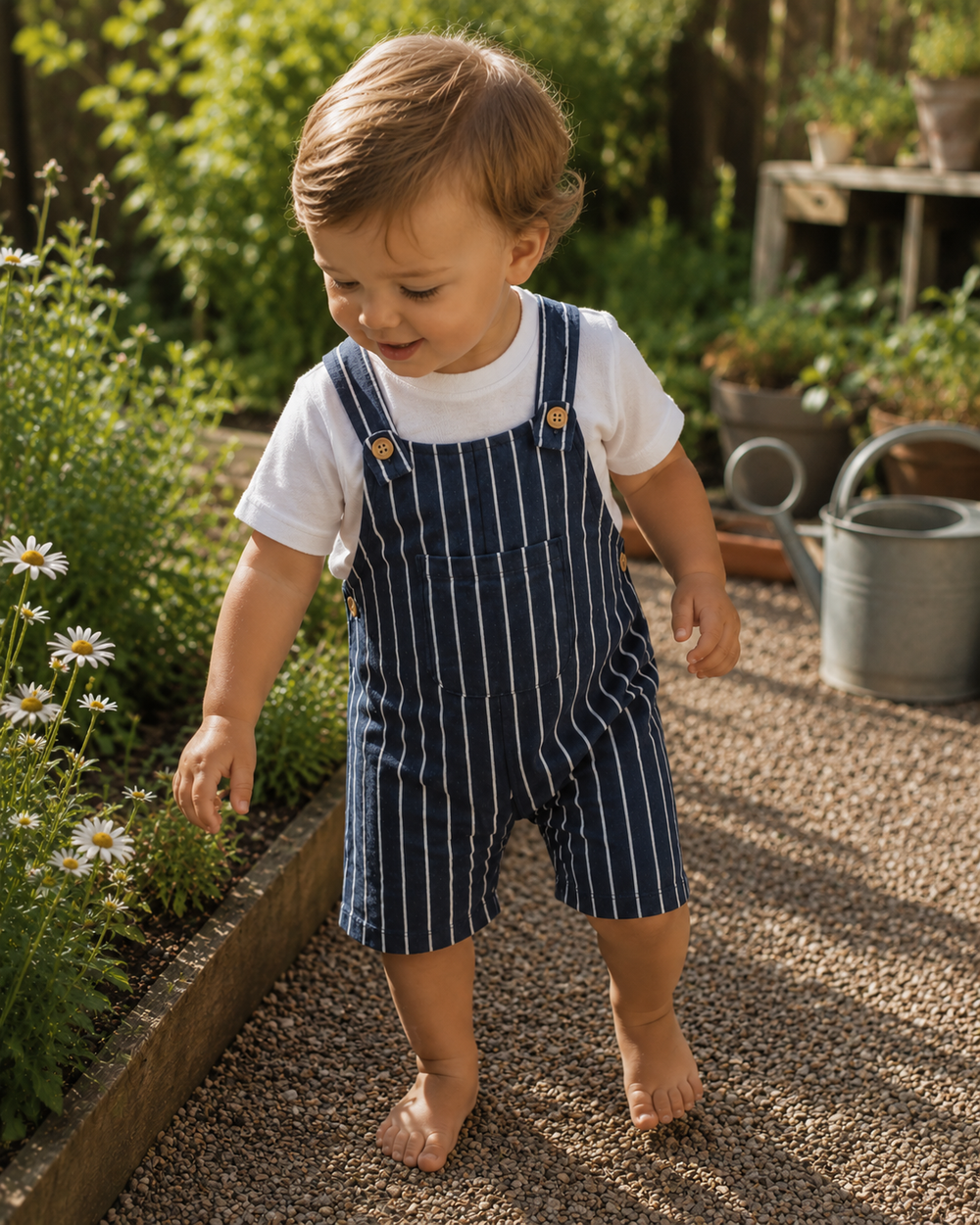 Navy stripe organic cotton baby overalls – view 2