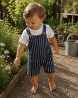 Navy stripe organic cotton baby overalls – view 2