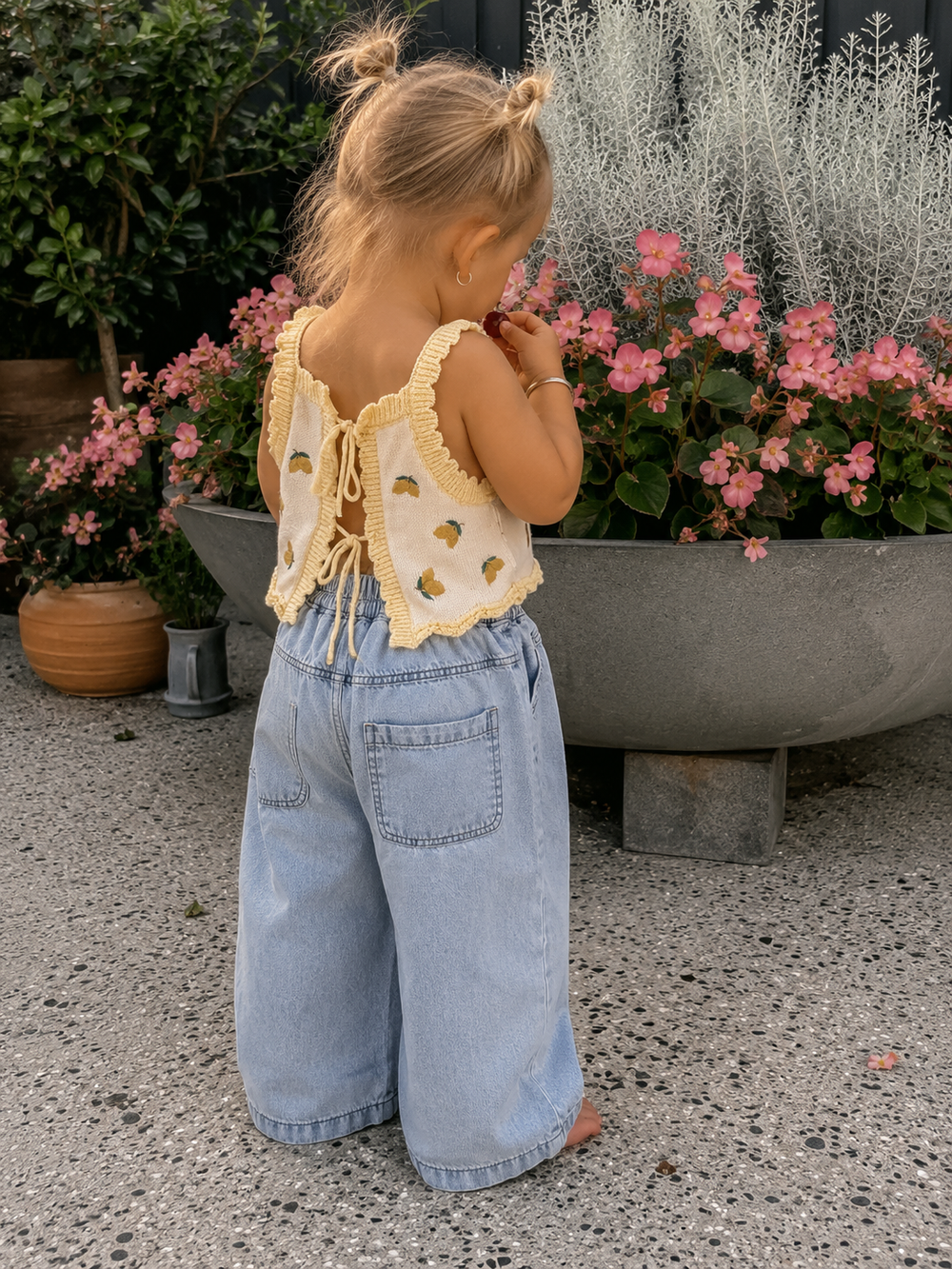 Stonewash barrel-leg baby and toddler jeans