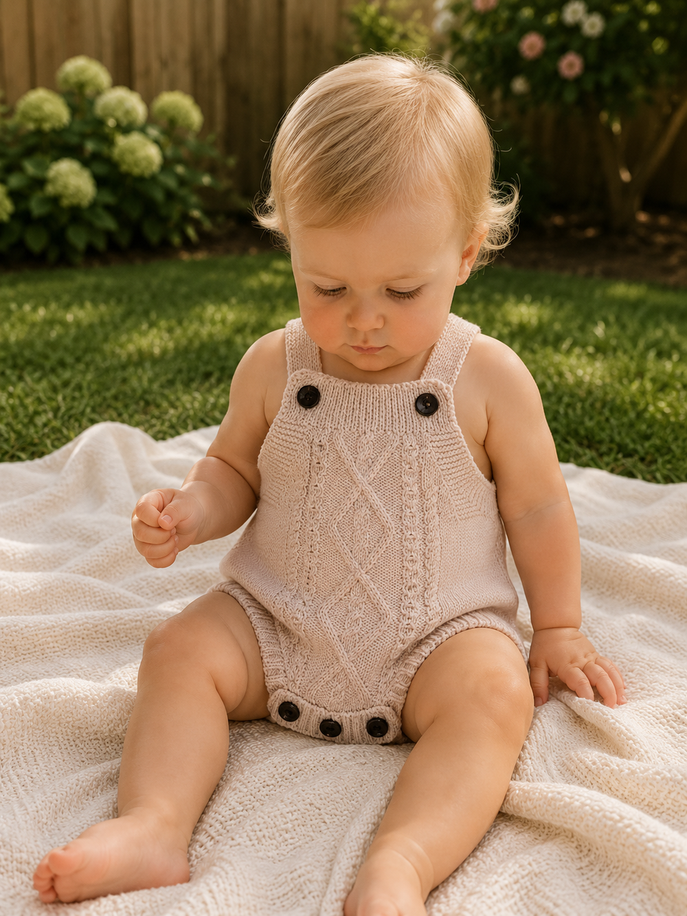 Cable knit sleeveless cotton baby romper