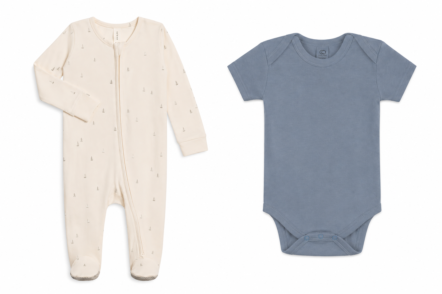 Boat Print Two-Way Zip Sleeper and Sea Classic Short-Sleeve Bodysuit
