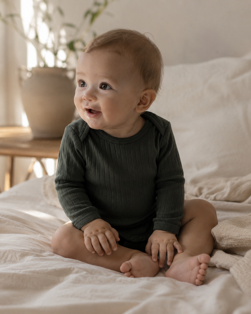 Forest Green Organic Cotton Pointelle Baby Bodysuit