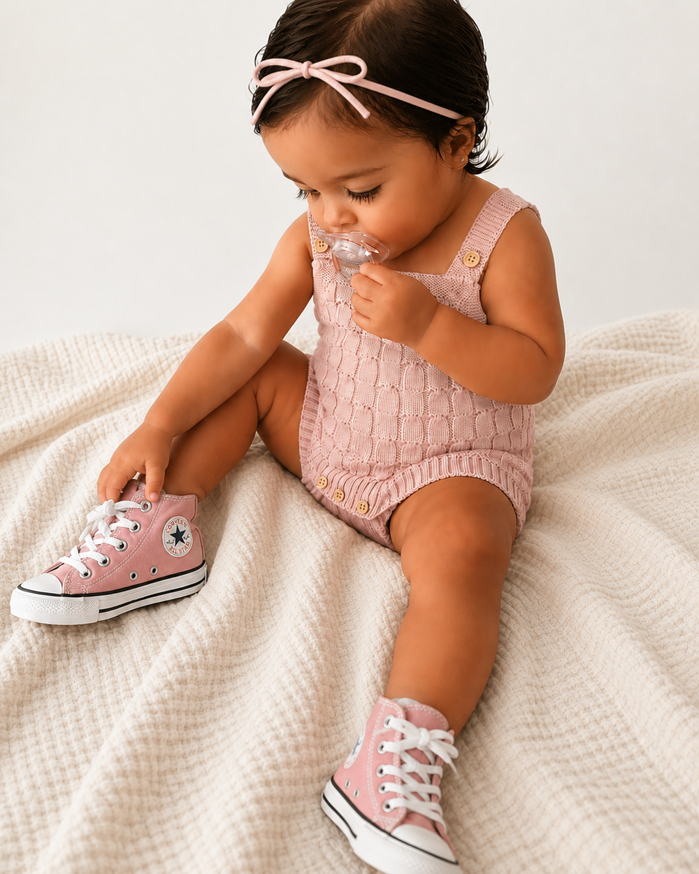 Pink knit button baby summer romper