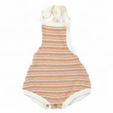 Pink stripe crochet cotton baby romper, pre-loved
