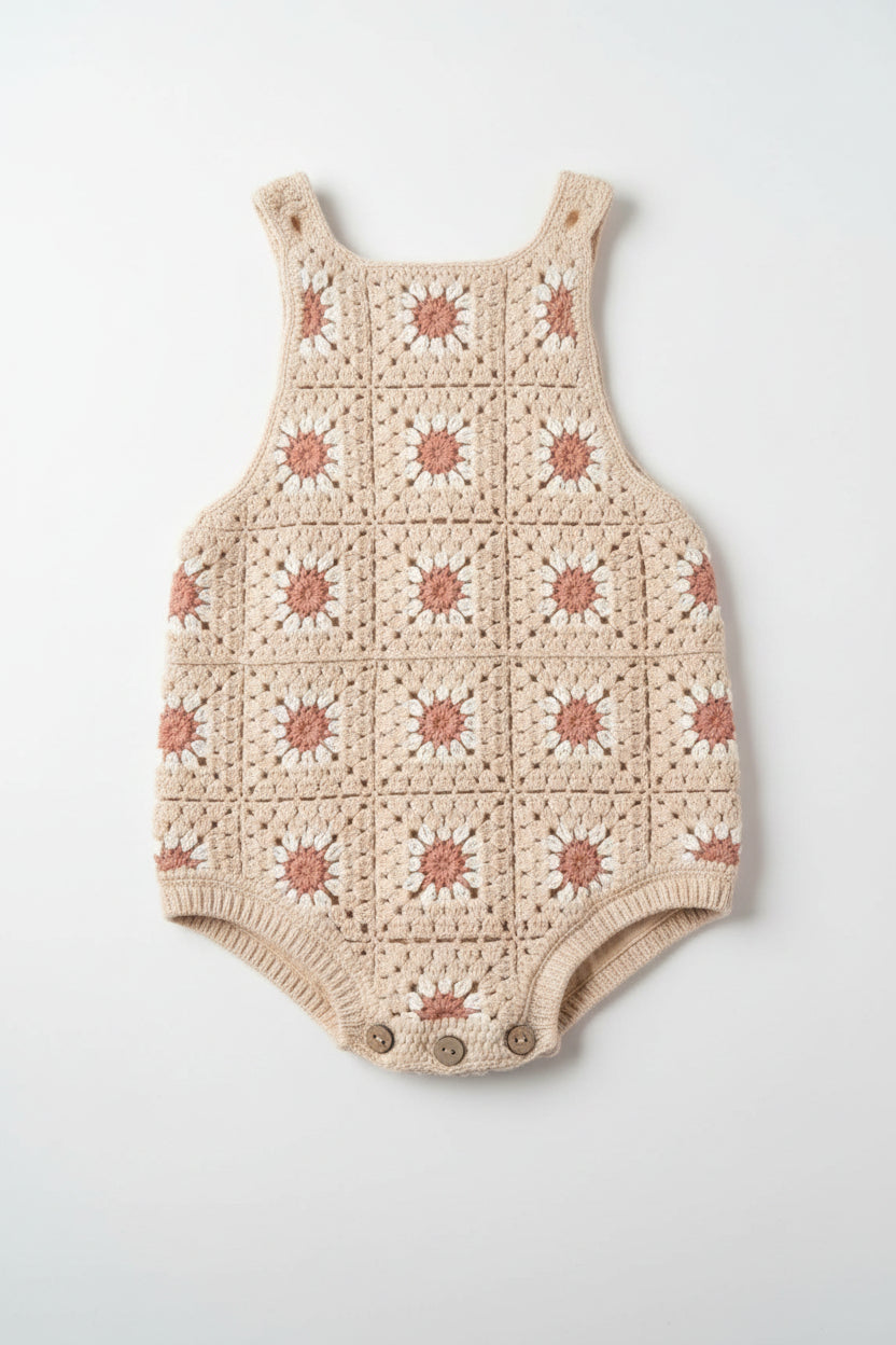 Floral crochet knit baby romper – view 3
