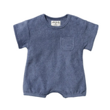 Deep blue organic terry baby growsuit, footed sleeper