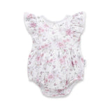 White daisy ruffle bubble baby romper