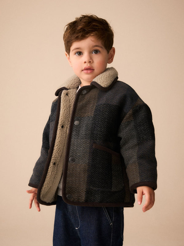 Multi Check Borg Collar Kids Jacket