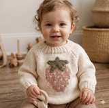 Strawberry Cotton Knit Baby Pullover Sweater – Cream