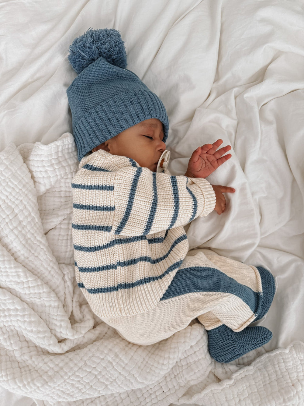 Cream Striped Chunky Knit Baby Sweater