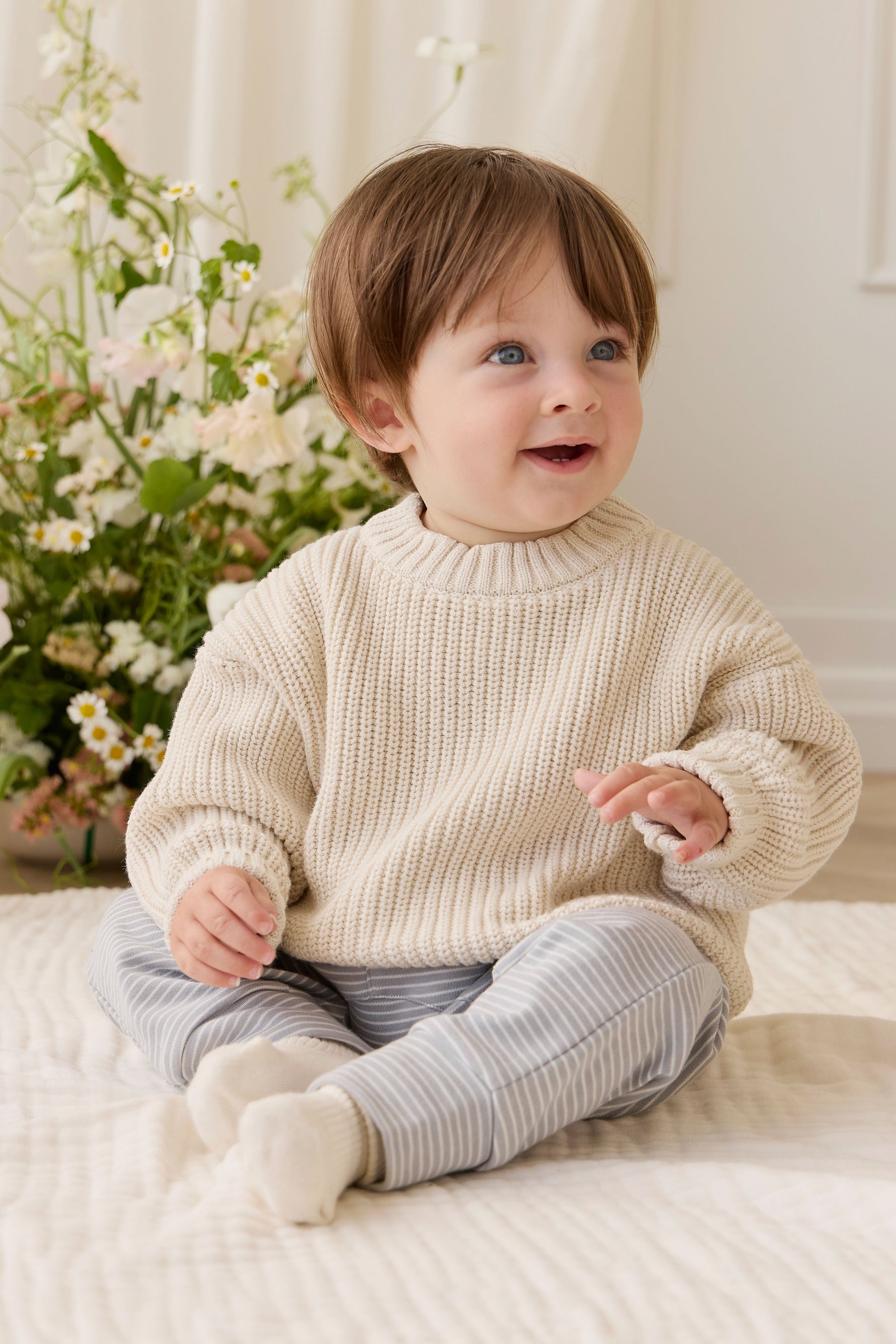 Pima Cotton Wesley Pant - Fine Stripe Missouri/Parchment Childrens Pant from Jamie Kay USA