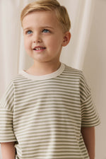 Pima Cotton Wesley Tee - Narrow Stripe Lichen / Cloud Childrens Top from Jamie Kay USA