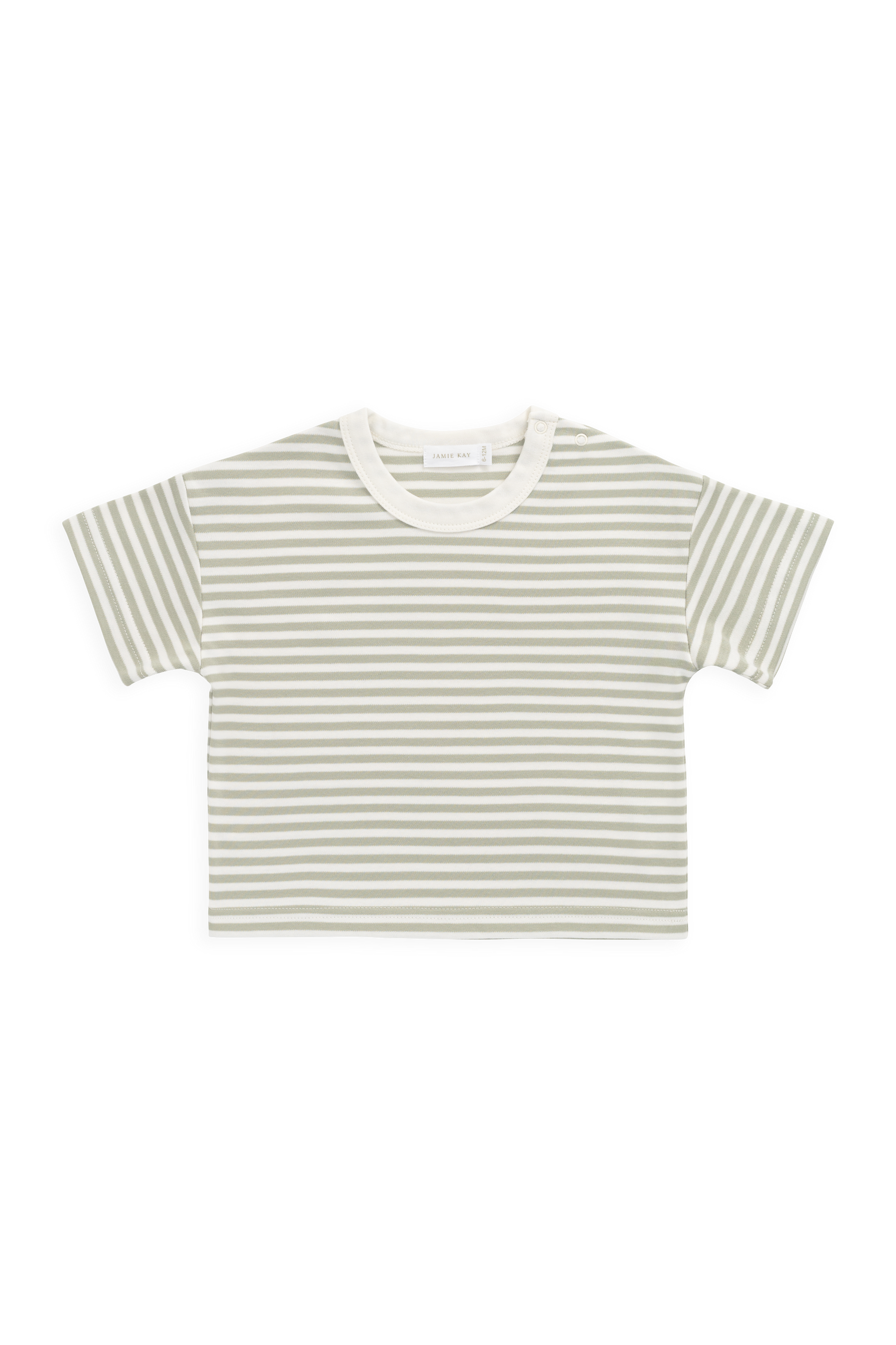 Pima Cotton Wesley Tee - Narrow Stripe Lichen / Cloud Childrens Top from Jamie Kay USA