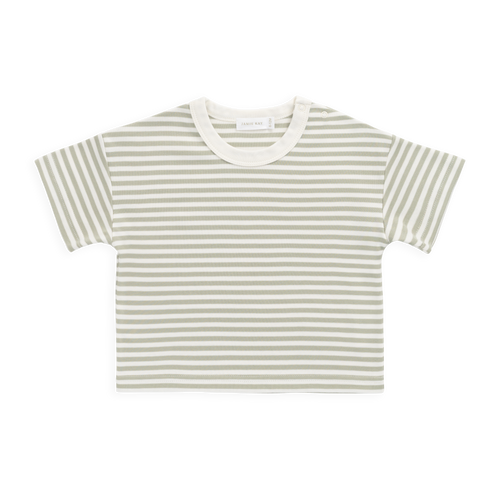 Pima Cotton Wesley Tee - Narrow Stripe Lichen / Cloud Childrens Top from Jamie Kay USA