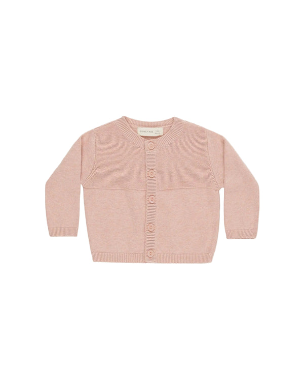 Heathered rose button baby cardigan in organic cotton knit