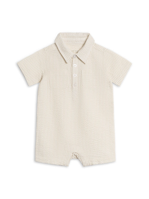 Mato Seersucker Collared Romper — Dune Stripe — Honey & Stitch baby & toddler clothing