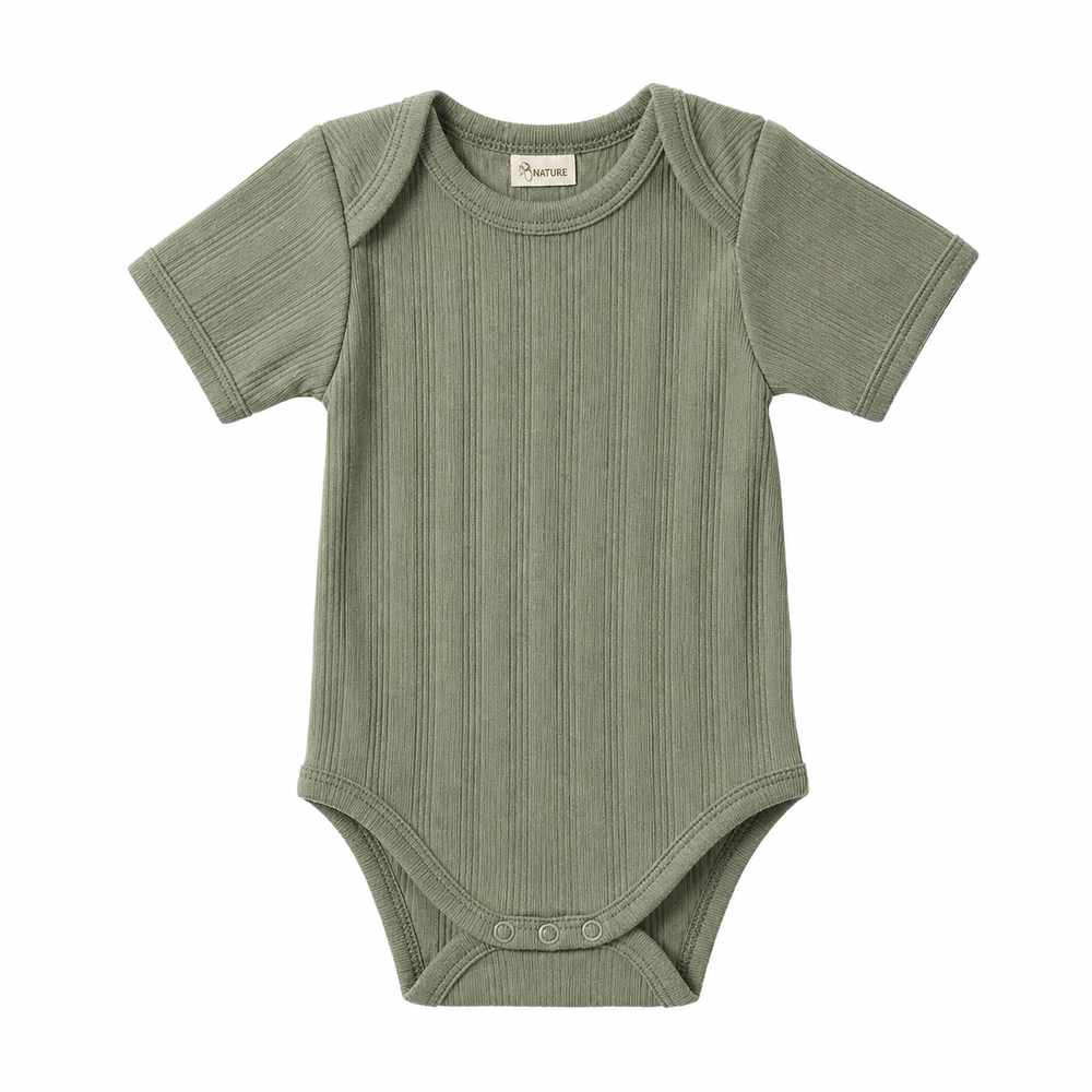 Green baby onesie on a white background