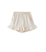 Antique white ruffle baby shorts in organic cotton