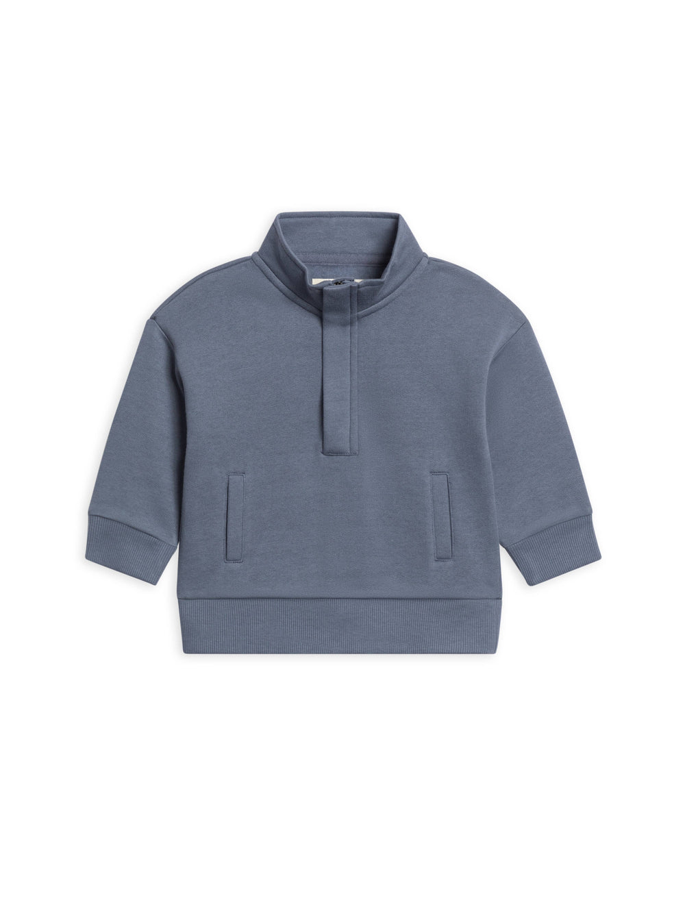 Blue fleece half-zip baby pullover in organic cotton