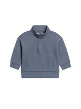 Blue fleece half-zip baby pullover in organic cotton