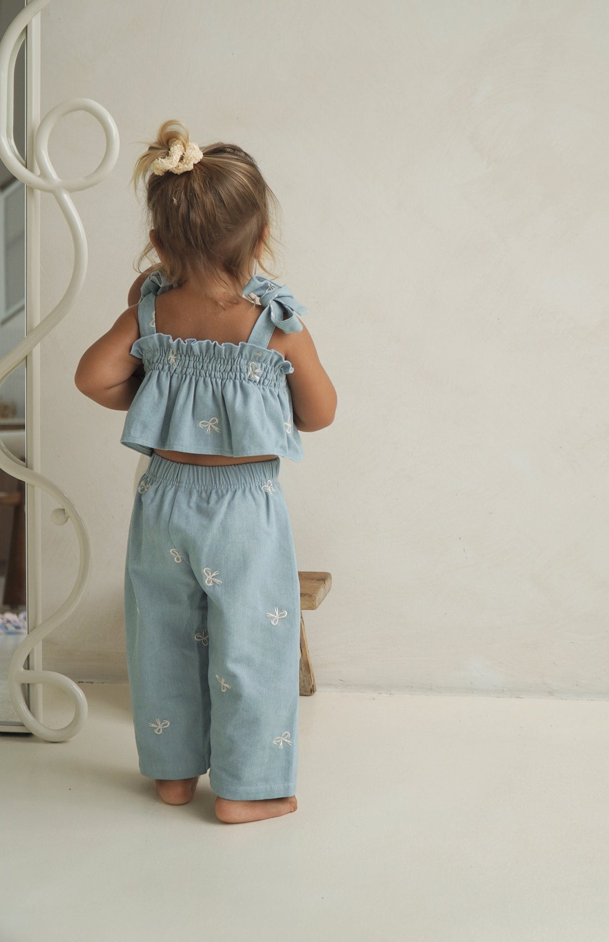 Denim Bow Tie Crop & Pant Set