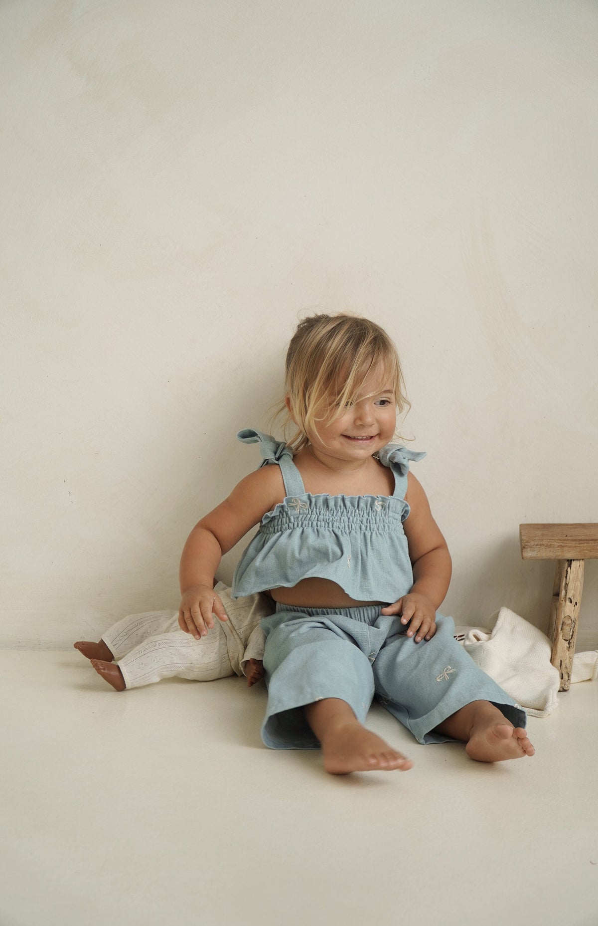 Denim Bow Tie Crop & Pant Set