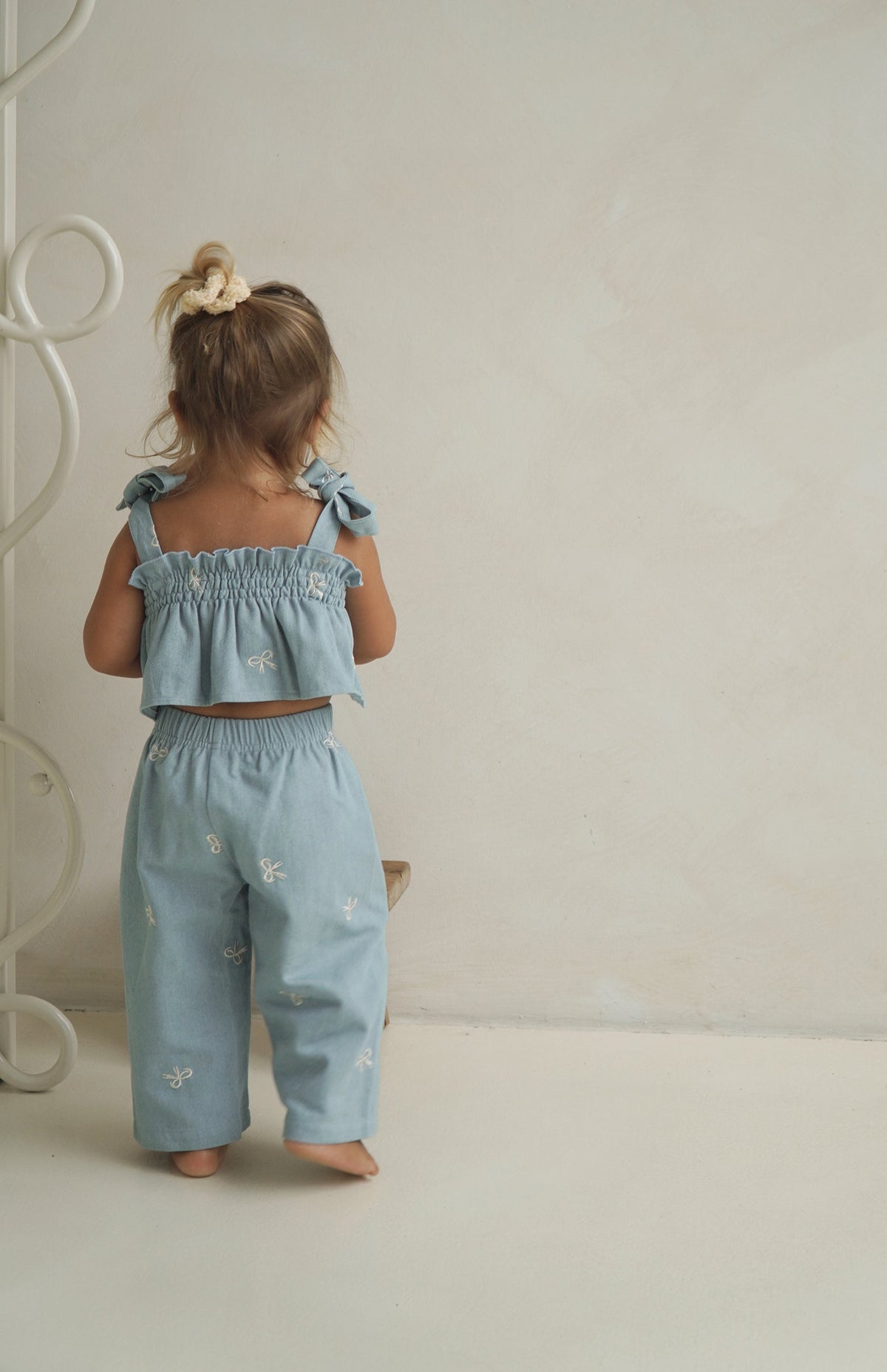 Denim Bow Tie Crop & Pant Set