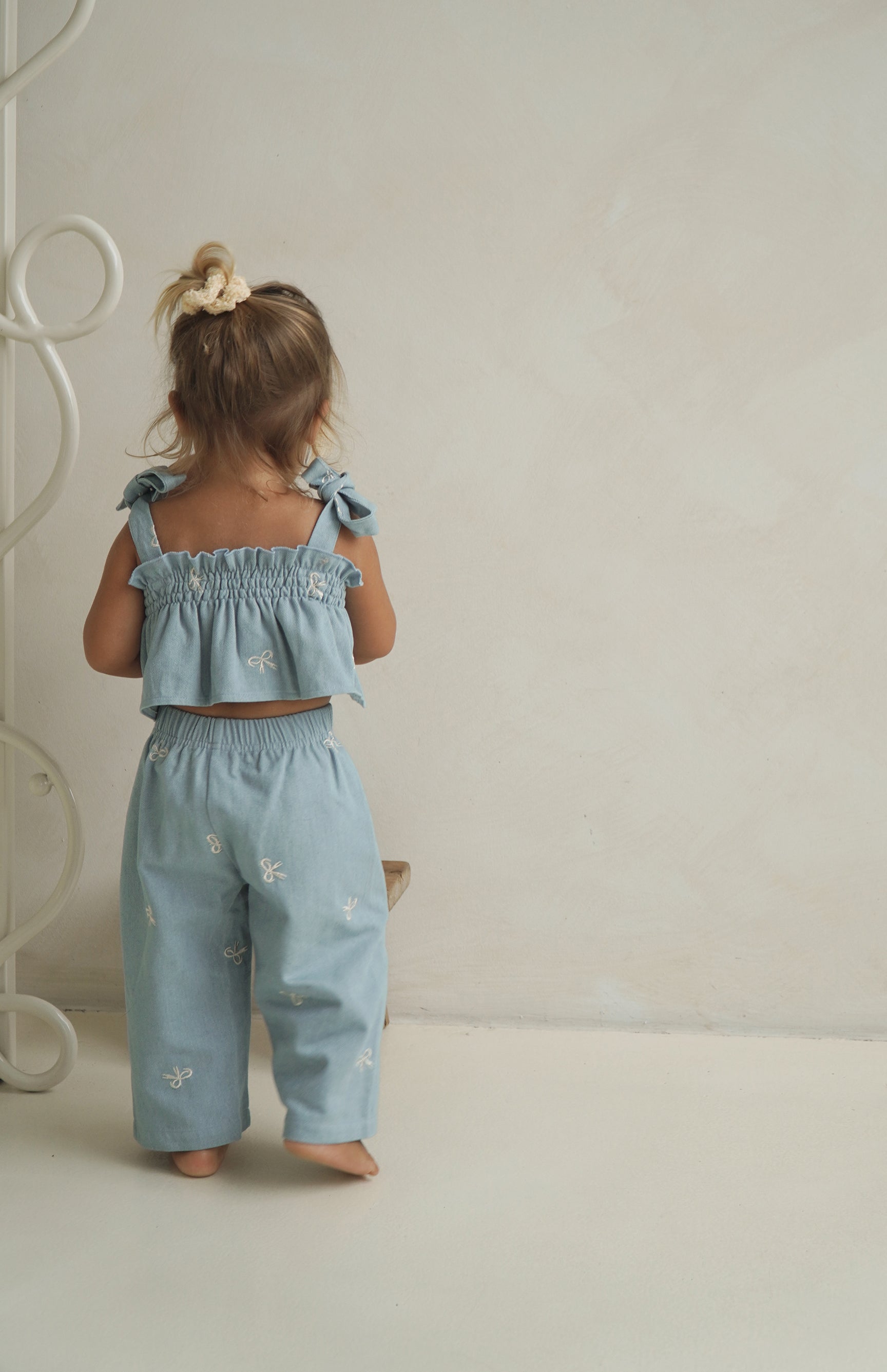 Denim Bow Tie Crop & Pant Set