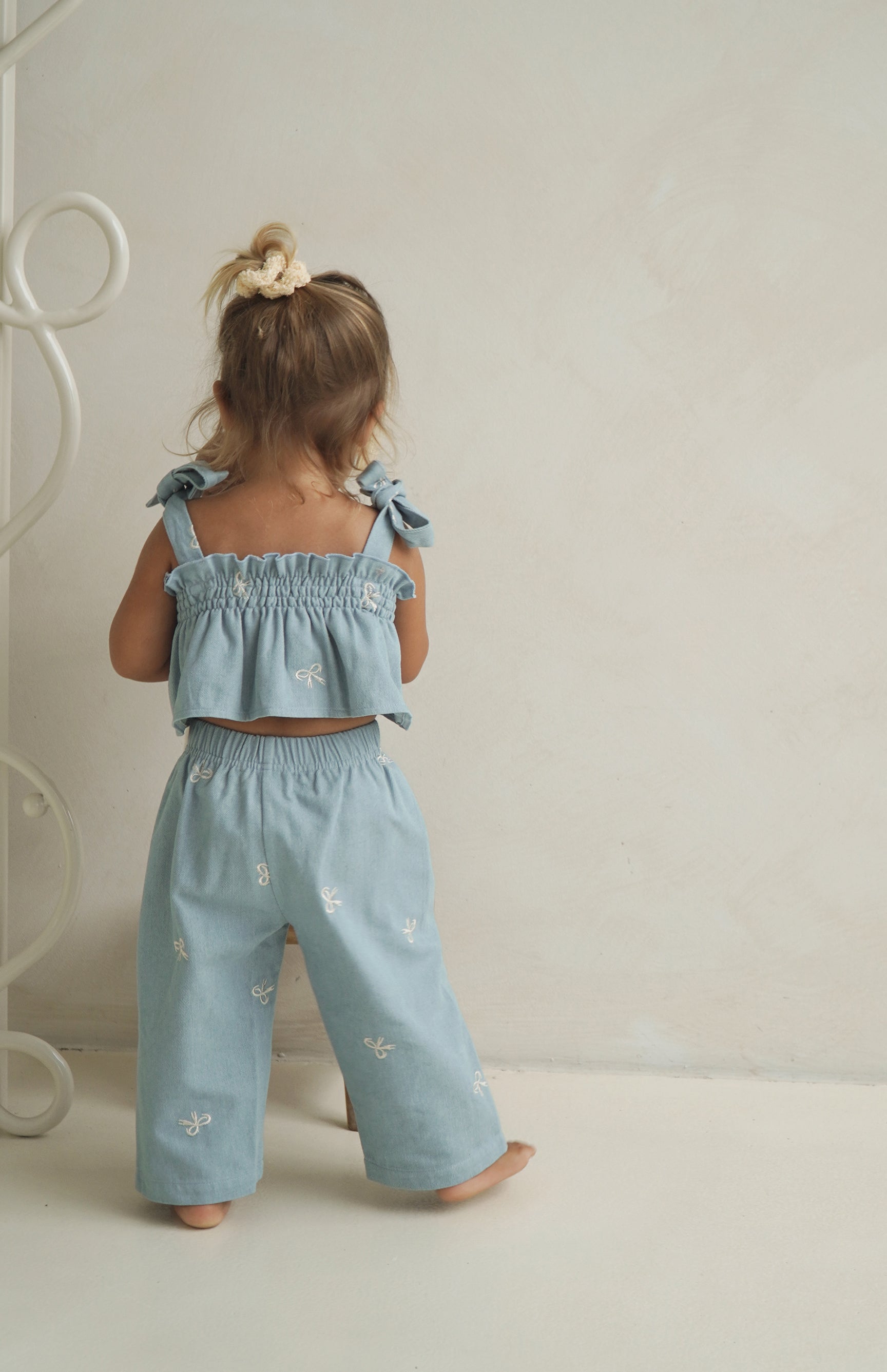 Denim Bow Tie Crop & Pant Set