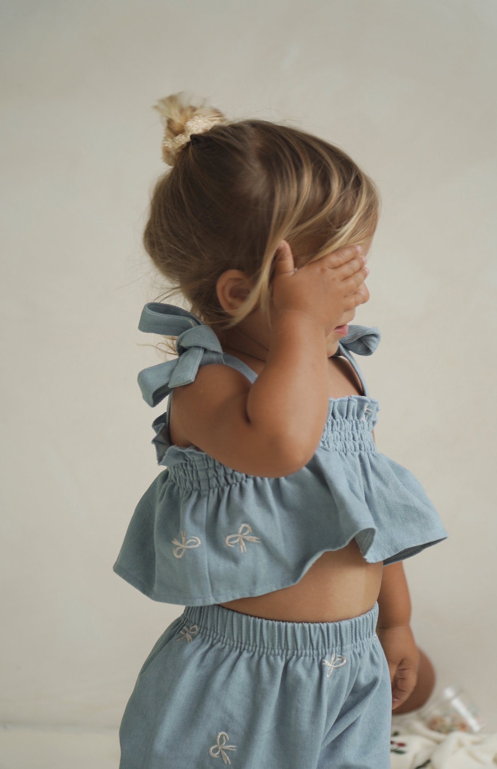 Denim Bow Tie Crop & Pant Set
