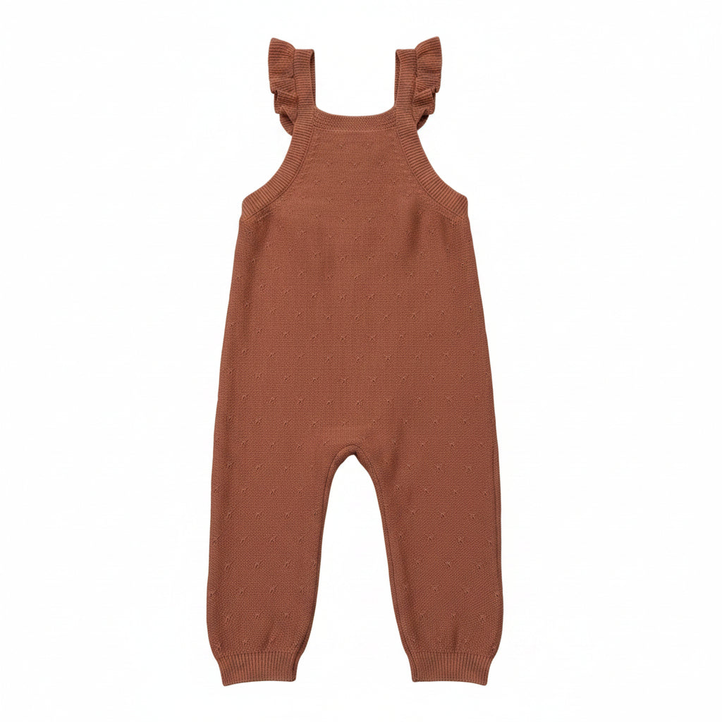 Pointelle Knit Overalls — Berry