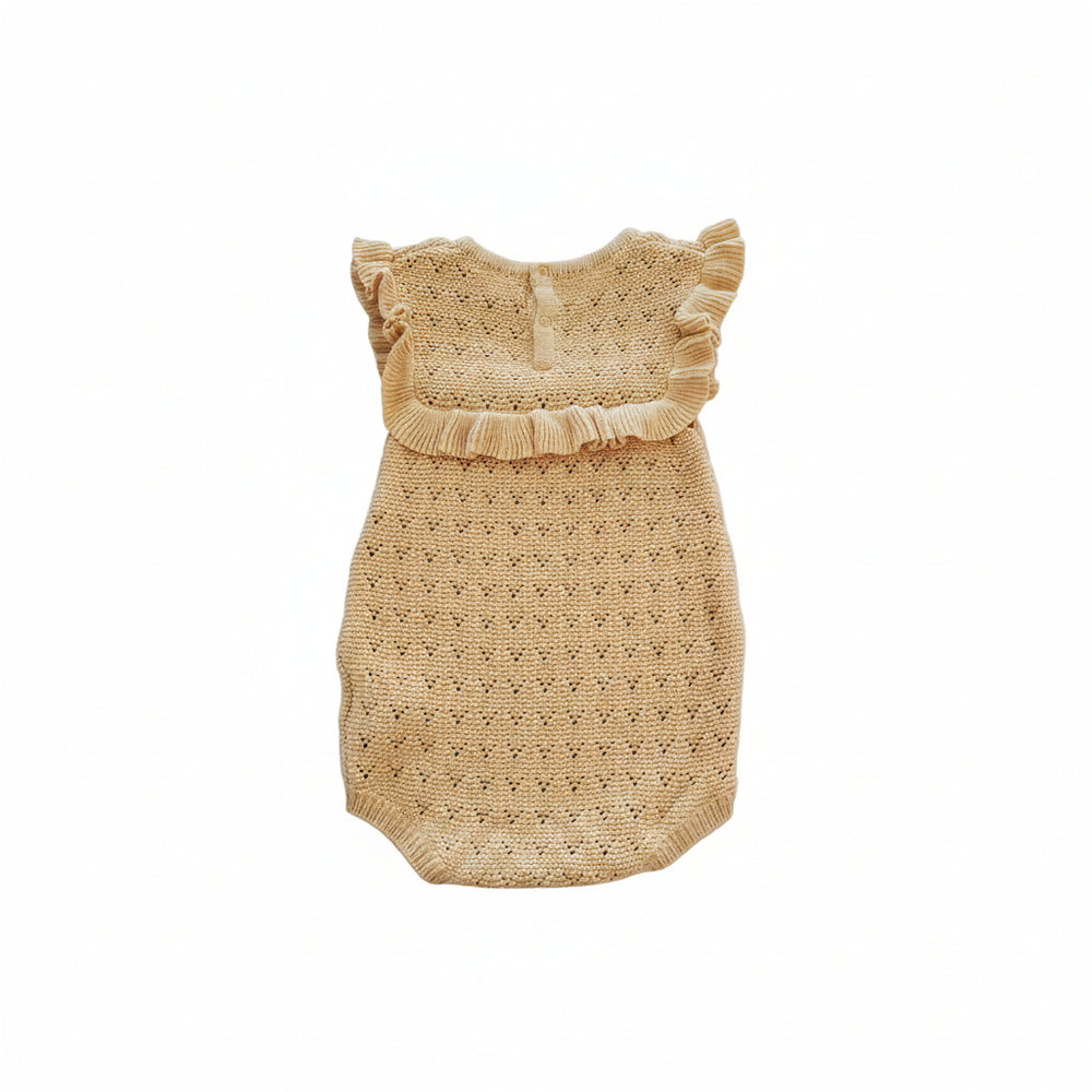 Pointelle Ruffle Romper — Yellow