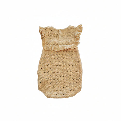 Pointelle Ruffle Romper — Yellow