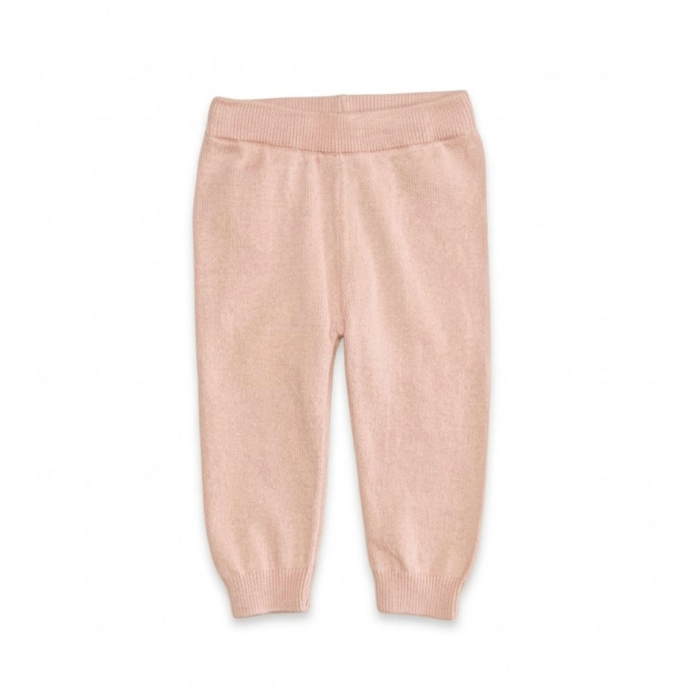 Organic Cotton Sweater-Knit Baby Pants with Pockets - Pink