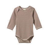 Organic cotton long-sleeve baby bodysuit with snap closure