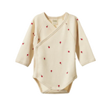 Wrap-style long-sleeve kimono baby bodysuit