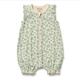 Periwinkle ruffle organic cotton baby zipsuit footie