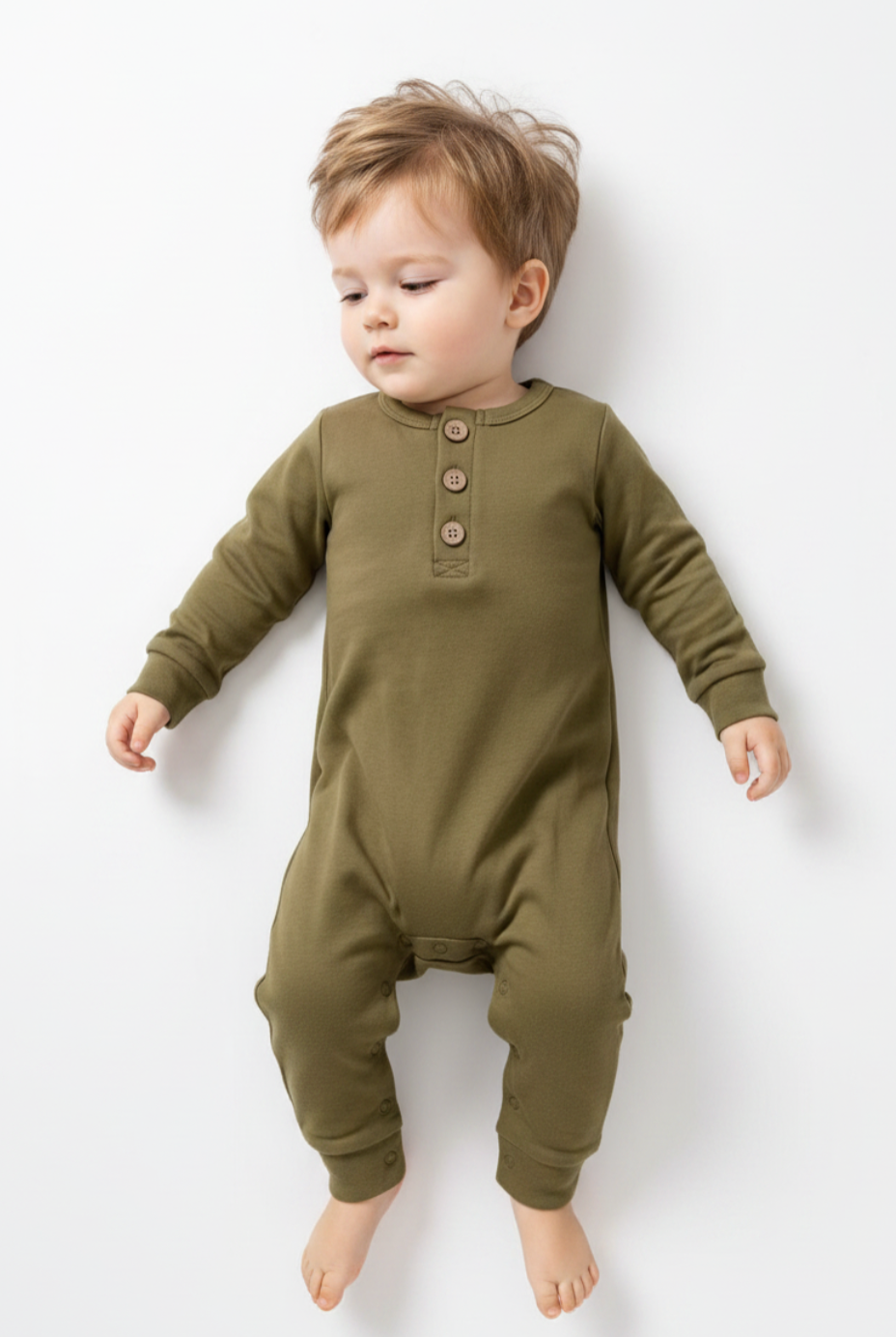Organic Cotton Button Romper – Soft Neutral
