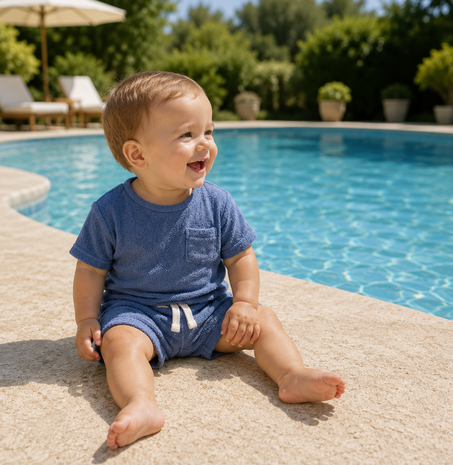 Deep blue organic cotton terry baby tee – view 2