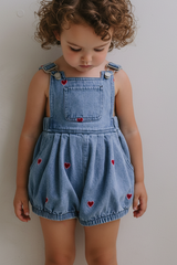 Heart denim baby romper overalls – view 2