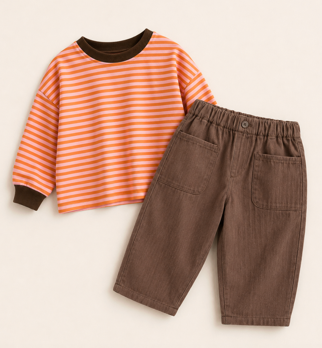 Contrast Stripe Tee & Straight Trouser Outfit