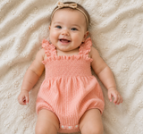 Coral Stretch-Cotton Baby Rompers