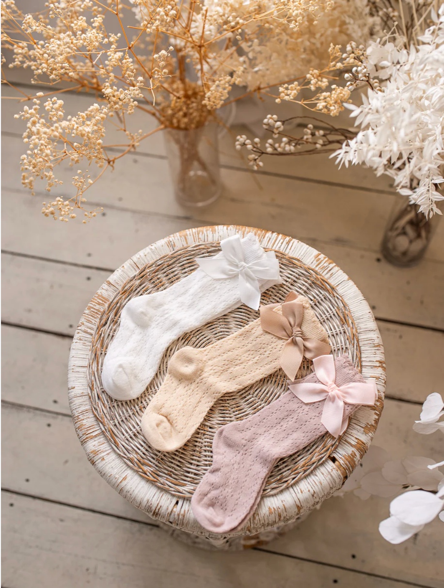 2 Pack White & Dusty Rose Dress Socks (0-1 yr)