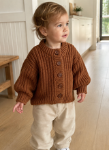 Autumn Brown Cotton Knit Baby Cardigan with Buttons